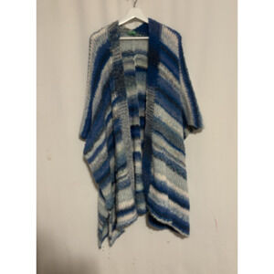 United Colors of Benetton Cardigan Large Striped Blue Open Front Knit OS Wool Bl